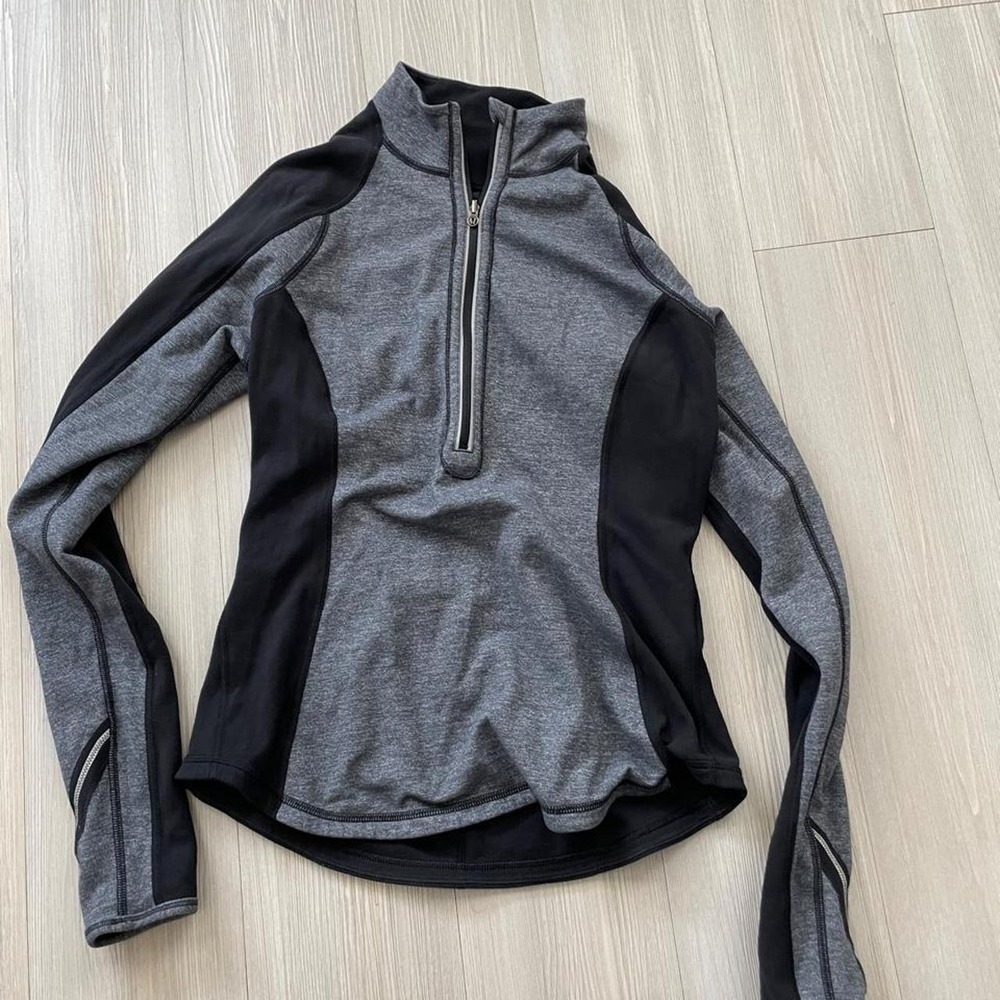 Lululemon Gray and Black Color Block Reversible Quarter Zip